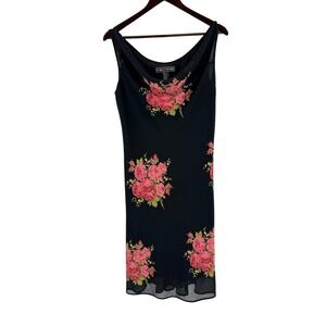 Vintage 90s A Wild Thyme Floral Midi Dress Black 12 Y2K Rose Sheer Grunge